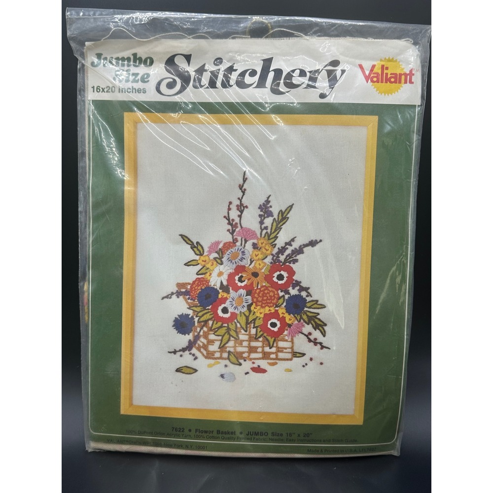 Vintage Valiant Stitchery Flower Basket Needlepoint Kit Jumbo 16x20 7622 New